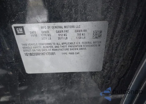 2017 Chevrolet Cruze Ls Auto z USA, uszkodzony, nr VIN 1G1BC5SM1H7175981